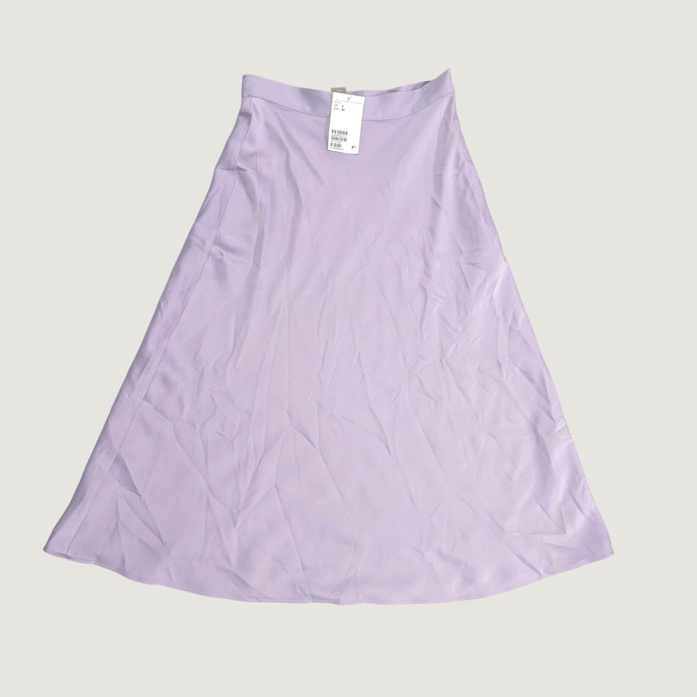 H&M Lilac Purple A-Line Midi Skirt Lined Side Zip Office Casual Business 2 NEW